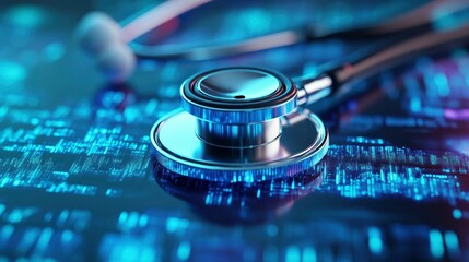 Digital Healthcare Stethoscope on a Circuit Board Background