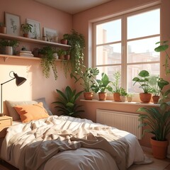 Cozy Bedroom with Plants and Natural Light