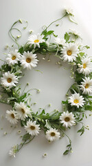Fototapeta premium Exquisite white daisy wreath for door or wall decoration featuring delicate flower arrangement for holiday celebration and floral photography Wedding Photography Aesthetic Wallpaper