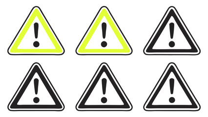 Warning Sign Icons Set of Six Triangular Exclamation Mark Symbols