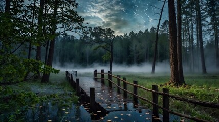 wooden bridge in a forest