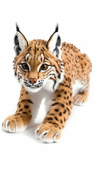 Fototapeta premium Lynx Resting Isolated Against White Background Photo