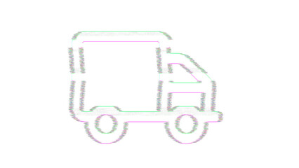 Icon truck is distorted. Glitch. Noise, chromatic aberration, geometric distortion