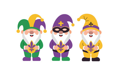 Fototapeta premium Mardi Gras Gnomes: A Festive Trio Celebrating in Style