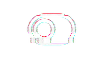 Icon toggle off is distorted. Glitch. Noise, chromatic aberration, geometric distortion