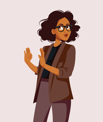 Business Woman Making a Defensive Refusing Gesture Vector Illustration. Lady keeping away setting limits and boundaries 
