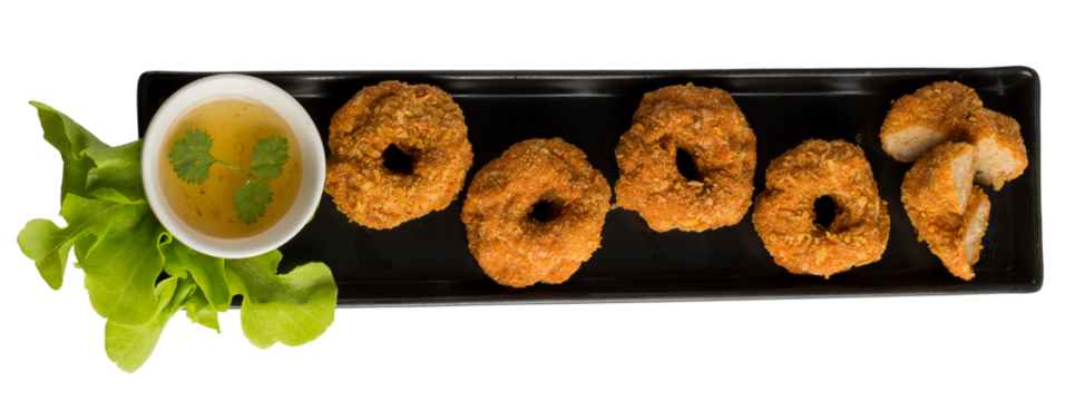 Fried shrimp pancake isolated on a transparent background.