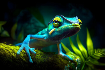 Obraz premium Photo of a Colorful Chameleon with Detailed Skin and Eyes on a Branch
