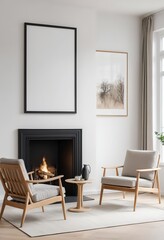 Cozy Living Room Interior with Fireplace and Armchairs