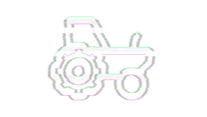 Icon tractor is distorted. Glitch. Noise, chromatic aberration, geometric distortion