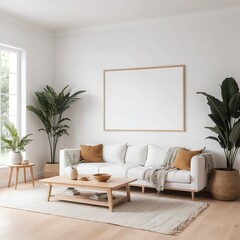 Modern Minimalist Living Room Interior with Blank Frame