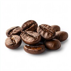 Obraz premium Close-up of roasted coffee beans, isolated on white background. Brown, textured, aromatic