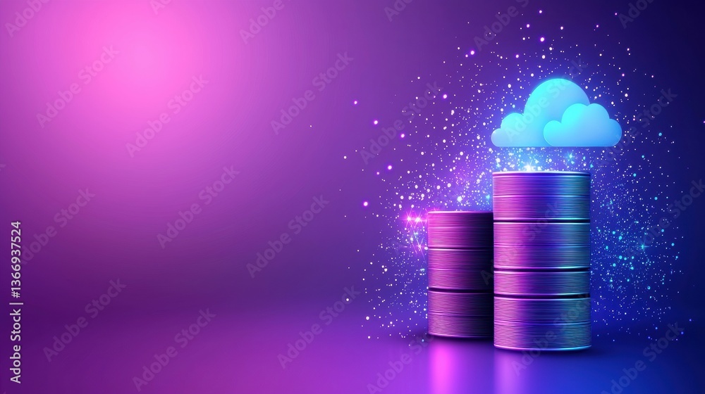 Aufkleber database stack of hard drives and cloud icons symbolizing modern database storage technology.