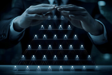 Abstract Digital Pyramid Structure Under Human Hands Photo Leadership Concept