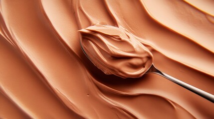 Creamy Chocolate Pudding with a Spoonful Ready to Serve on a Smooth Surface