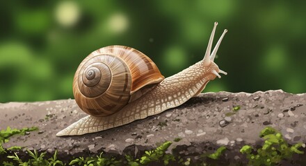 Snail Slowly Ascending a Rustic Earthy Surface in Nature