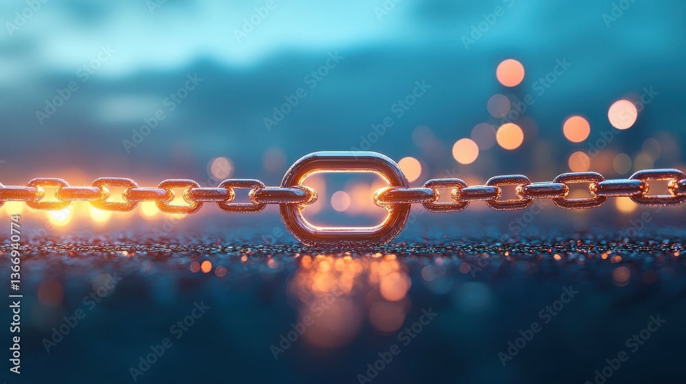 Poster link cybersecurity concept showing an encrypted link securing digital transactions.
