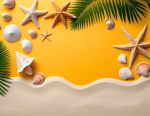 Summer Beach Scene with Seashells and Starfish