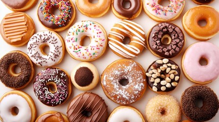 Delicious Assorted Donuts Glazed Sprinkled Chocolate Variety of Toppings