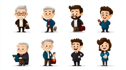 Diverse Adult Cartoon Characters Set Professional People Illustrations