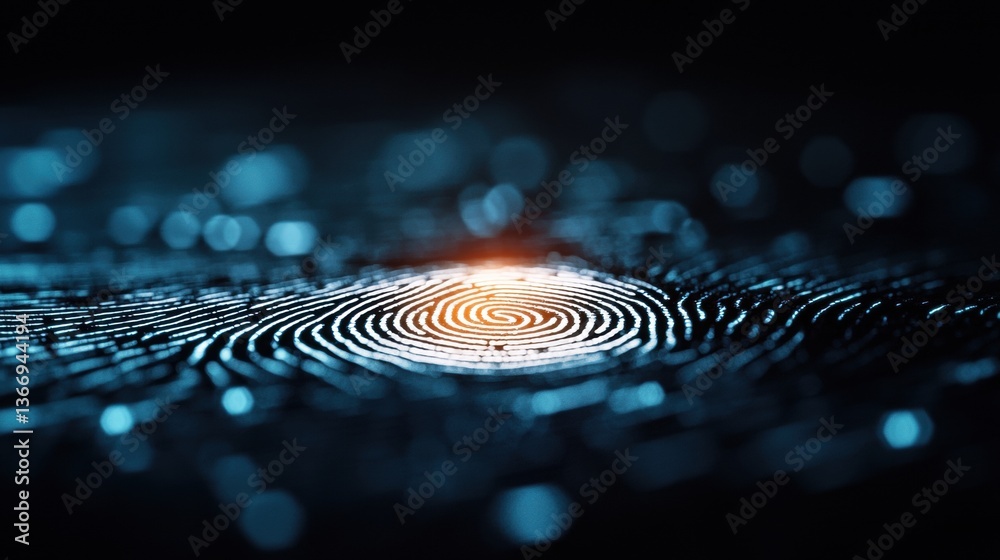 Wall mural privacy abstract concept of personal privacy with a fingerprint scan on a digital lock.