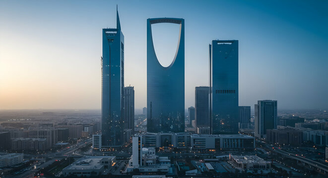 Aerial View Of Riyadh City Skyline At Dawn