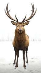Fototapeta premium Photo of Majestic Deer Standing in Snowy Winter Forest Portrait View