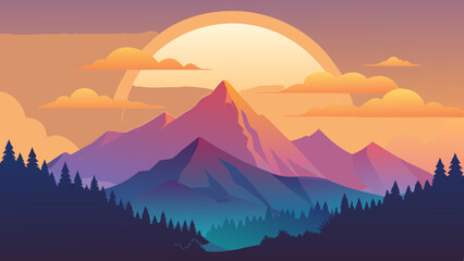  Sunrise Over a Mountain with Mist Moving
