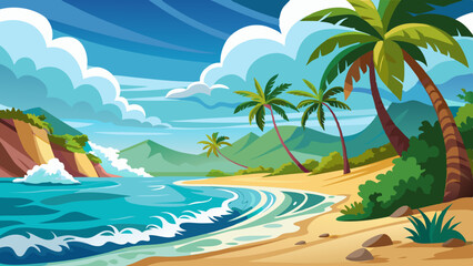 Obraz premium tropical beach with palm trees and sea