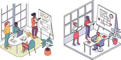 Corporate Teamwork & Collaboration  vector illustration 