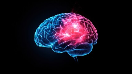 Obraz premium Brain Medical scan of a human brain with highlighted neural activity regions.