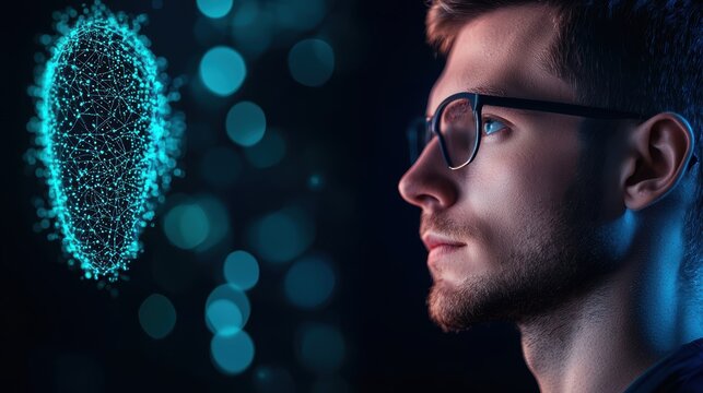 Program Cyber programmer working on AI algorithms in a cutting edge tech lab.