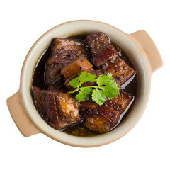Pork boiled in the sweet gravy isolated on a transparent background.