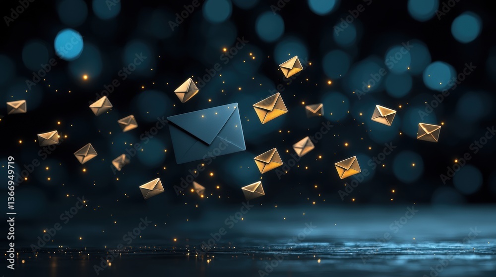 Poster email inbox filled with unread messages on a digital screen.