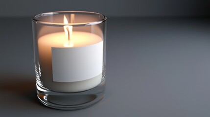 Elegant Glass Candle with Soft Flame on Minimalist Background