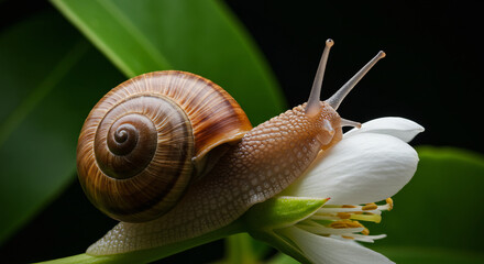 Close-up of a snail on a white flower