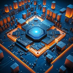 High-Tech Circuit Board with Glowing Components