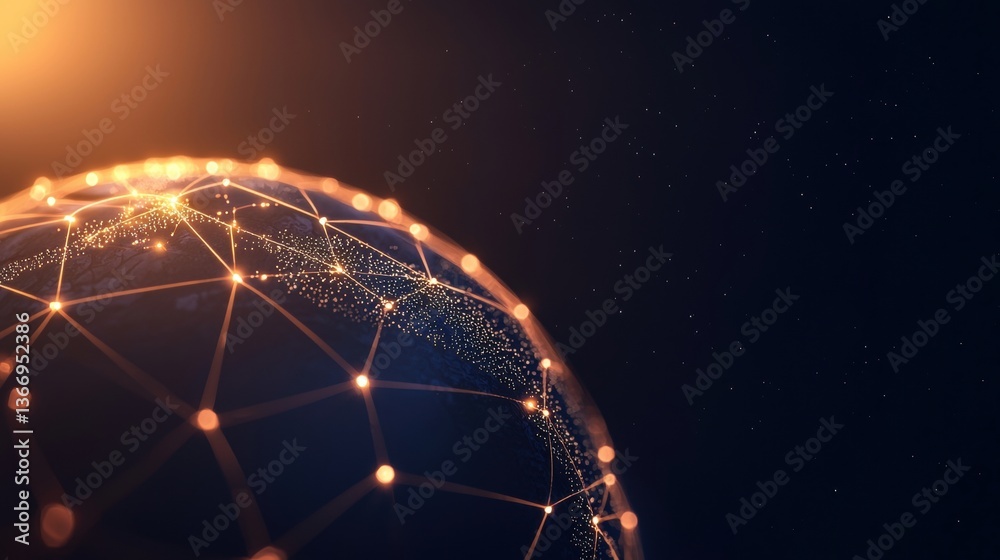 Wall mural globe digital globe with glowing connections representing a global technology network.