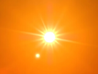 Obraz premium Bright Orange Sun Flare Solar Flare, Sunlight, Sunburst, Heat, Energy, Glow, Rays, Summer, Sky, Weather, Light, Warm, Climate.