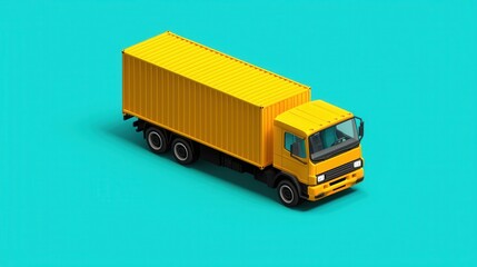 Fototapeta premium Yellow Delivery Truck with Cargo Container on Bright Blue Background