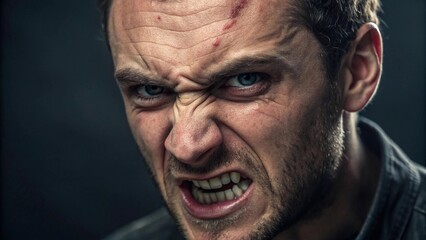 Fototapeta premium A close-up portrait of an angry man with furrowed brows