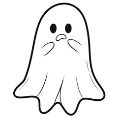 Scared Halloween Ghost Expression | Hand-Drawn Line Art
