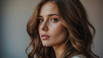 Naklejka premium Elegant brown-haired woman portrait with delicate features