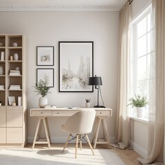 Modern Minimalist Home Office Workspace with Natural Light