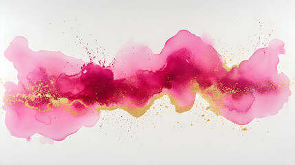 Obraz premium Pink watercolor splashes with gold accents on a white background