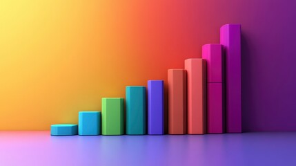 Ascending Colorful 3D Bar Graph Representing Growth and Success