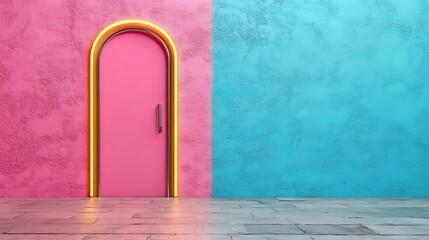 Pink Door Neon Archway Minimalist Interior Design