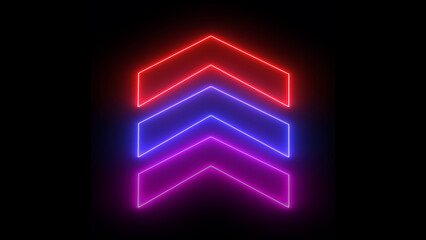 Glowing multicolor neon up arrow icon, up arrow indicates Money, growth business, economy, finance and success concept