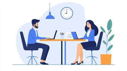 Pixel Art Illustration of Two Colleagues Collaborating at a Modern Office Desk