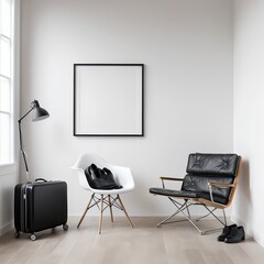 Modern Minimalist Living Room Interior with Empty Frame